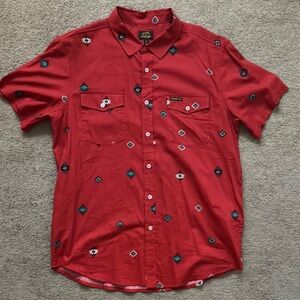 Wrangler x Billabong Red Aztec Casual Button Down Shirt Vibrant Design